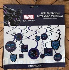 NIP Marvel Black Panther Wakanda Forever’ 12 Hanging Swirl Decorations