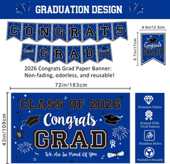 Class of 2026 Graduation Decorations Congrats Grad Party Decor Balloons Set Blue