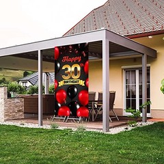 Happyth Birhday Red Black Banner Backdrop Background Photo Booth Props 30