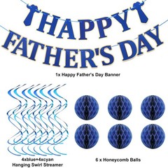 Happy Fathers Day Decorations, Father’s Day Decor Banner with Hanging Swirls, H