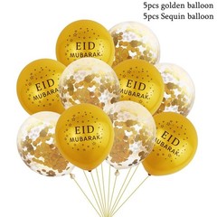 10PCS Eid Mubarak Balloons Black Gold Sequin Latex Party Decorations
