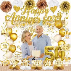 50Th Anniversary Decorations, White Gold 50Th Wedding Anniversary Decorations- B