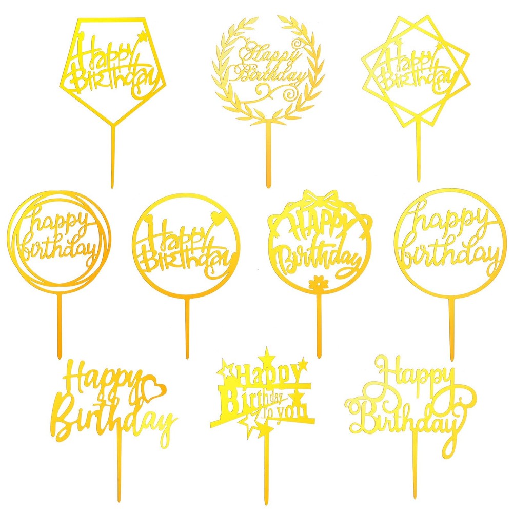 100 Pcs Gold Happy Birthday Cake Toppers Acrylic Glitter Party Decoration