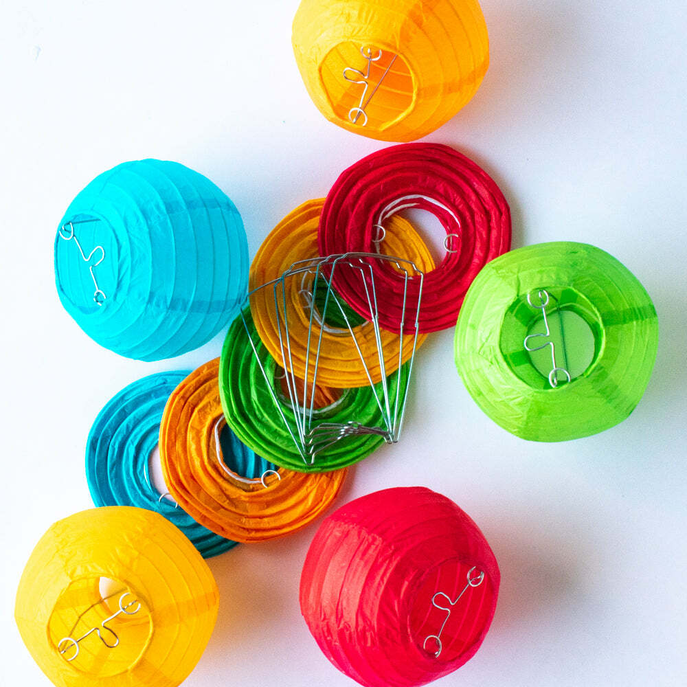 4″ Multi-Color Round Paper Lanterns, Even Ribbing, Hanging (10 PACK) Decoration
