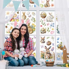 9 Sheets Easter Window Clings, 87 PCS Watercolor Easter Party Decorations with B