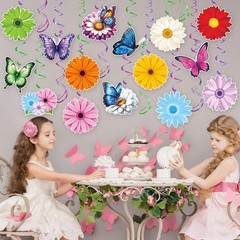 Flower Hanging Swirl Decorations – 36 Pcs Spring Floral Butterflies Ceiling H…