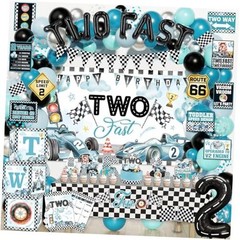 Two Fast Birthday Decor, 143Pcs Race Car Racing 2nd Birthday Party