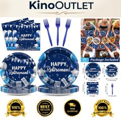 Elegant 96-Piece Retirement Party Tableware Set in Blue & Silver for 24 Guests