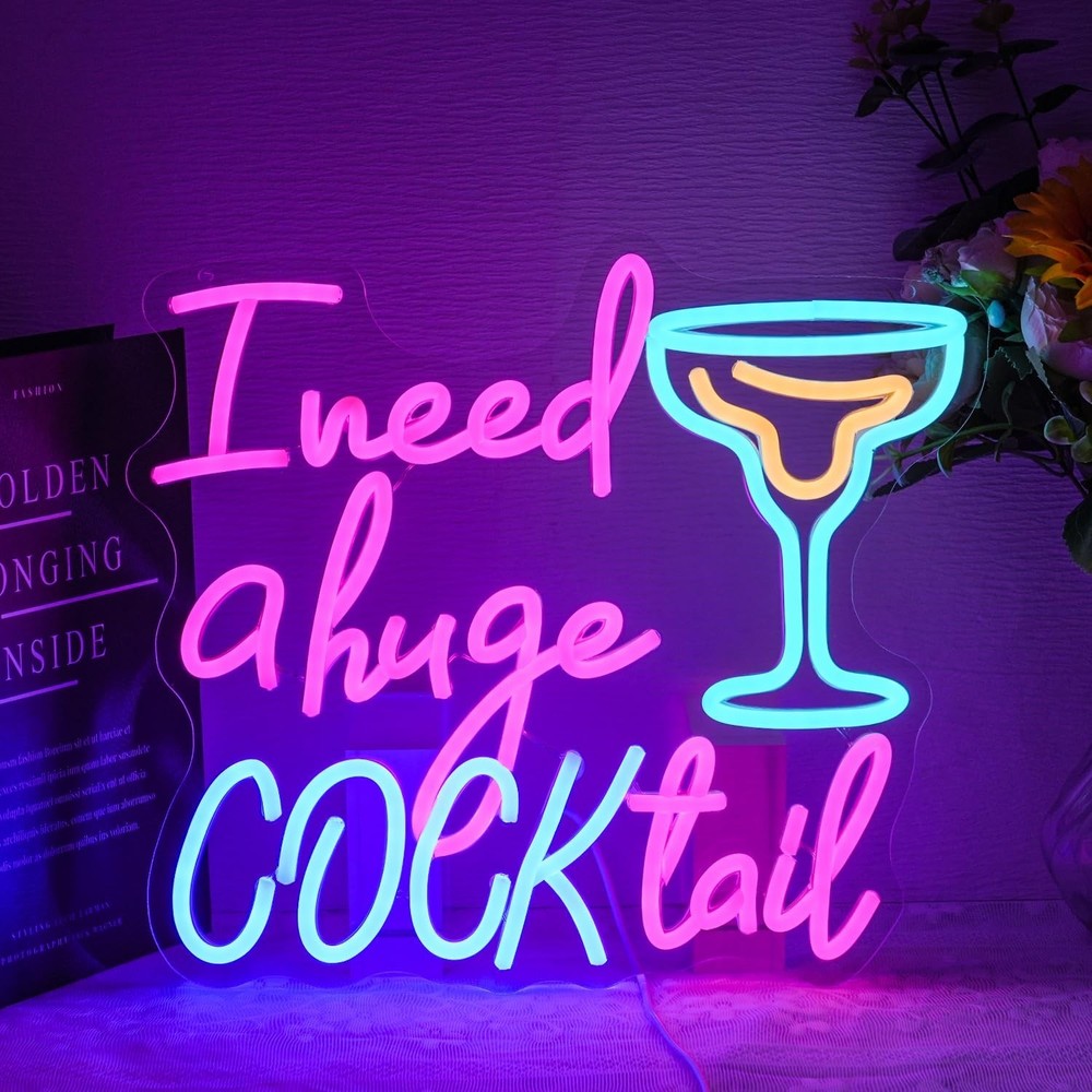 Cocktail Neon Sign for Wall Decor Bar Neon Light I Need a Huge Cocktail LED N…