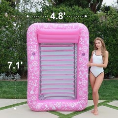 Inflatable Tanning Pool Lounger Float w/Reflective Base Electric Pump Include…