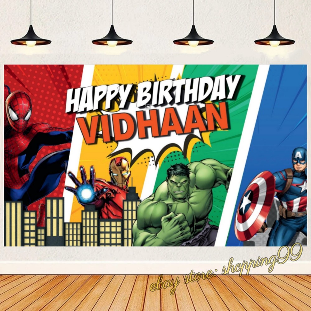 Personalised Superhero Avengers comic poster Backdrop Birthday Party Decorations