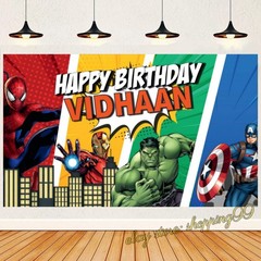 Personalised Superhero Avengers comic poster Backdrop Birthday Party Decorations