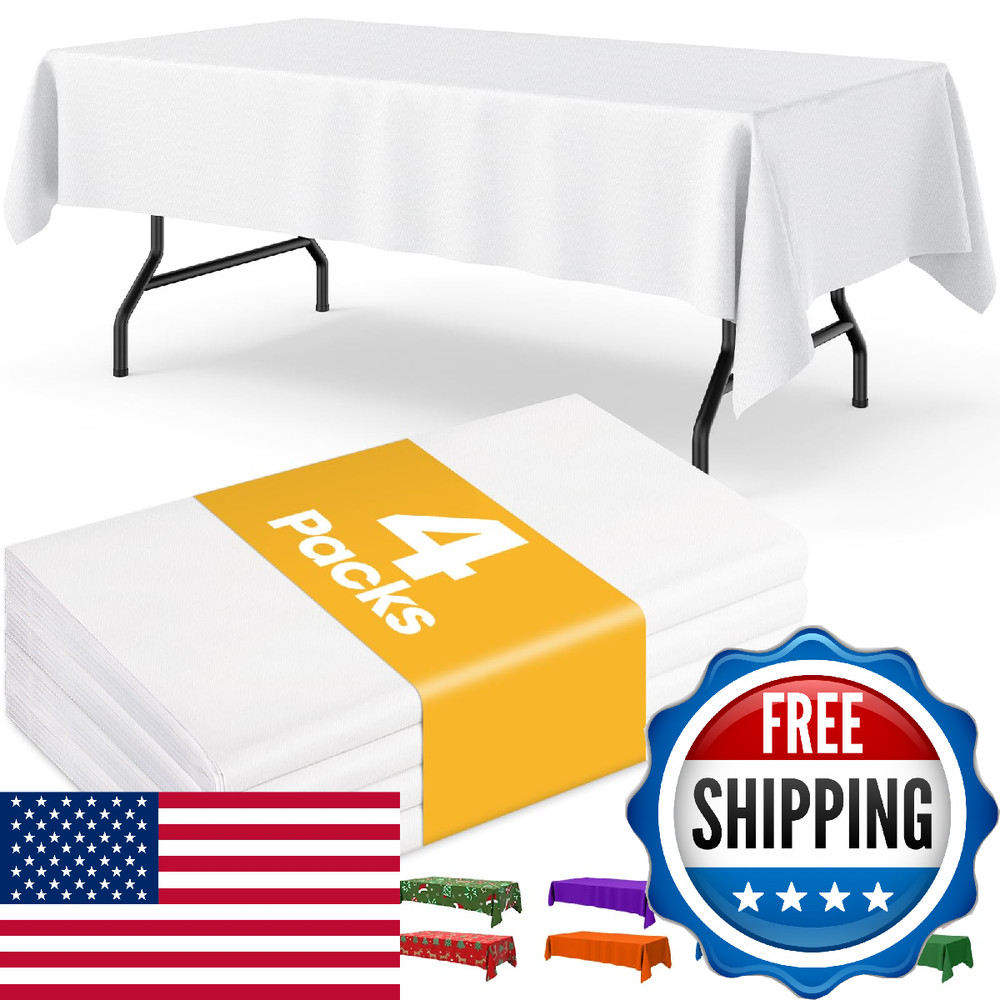 Niuara White Plastic – 4 Pack 54 108 Rectangle Disposable Tablecloths For