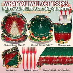 Red Green Christmas Tree Disposible Tableware Set (Plates, Cups, Napkins, Forks)