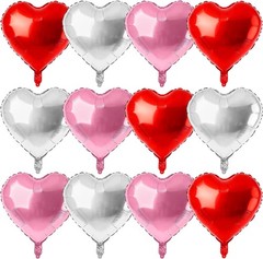 12PCS 18″ Pink,Silver & Red Heart Balloons Valentines Day Wedding Party Decor