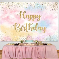 Rainbow Birthday Backdrop for Girls Colorful Pastel Clouds Happy 5x3ft