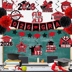 Red and Black Graduation Decorations 2026, 2026 Grad Banner Red&black