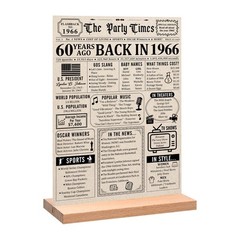 60th Birthday Decorations for Him & Her, Vintage 1966 Table Sign & Acrylic Stand