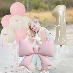 Pink Large Bow Balloon, 1 Number Foil Balloons with Silk Bowknot, 39 inches B…