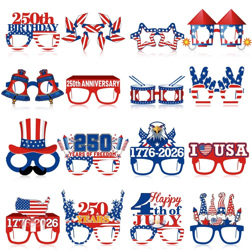 32 Pcs USA Patriotic Party Decorations Eyeglasses 250th Anniversary Themed Pa…
