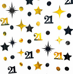Black Gold 21St Birthday Decorations Number 21 Circle Dot Twinkle Star Garland H