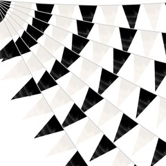 130FT Black White Triangle Pennant Banner Flag Metallic Fabric Bunting Garlan…