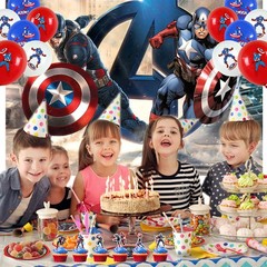 Captain America Party Decor Set Plates Balloons Cake Toppers Banner Tablecloth