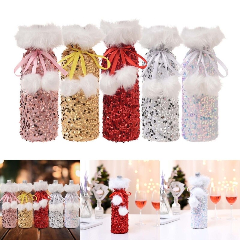 5pcs Creative Sequins Wine Cup Sleeve Case Set Bottle Wraps Gift for Wine Lovers