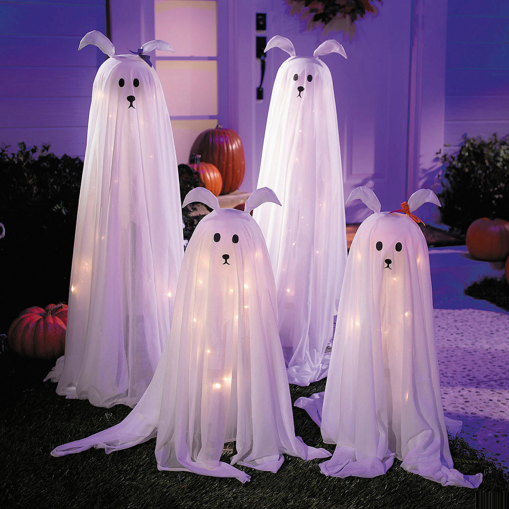 Light-Up Standing Ghostly Dogs Halloween Decoration – Set of 4 – Morris Costumes