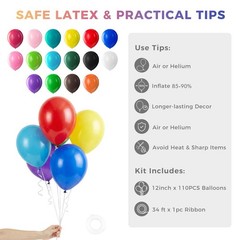 110 Pack Rainbow Balloons, 12 Inch Assorted Colors Multicolor Colorful Latex …