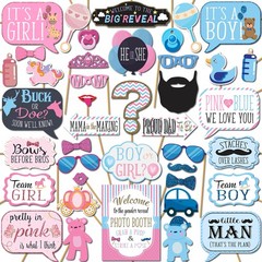 Gender Reveal Photo Booth Props – 41-pc Photobooth Kit with 8 x 10-Inch Sign,…