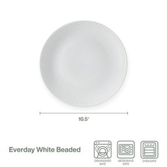 Everyday White Beaded Coupe Set of 4 Dinner Plates, 10.5 inch Inch,