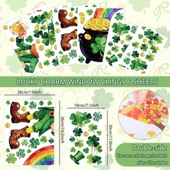 6 Sheets St. Patrick’ s Day Window Clings Window Decal Shamrock Clover Leprecha