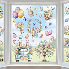 9 Sheets Easter Window Clings for Glass Windows – Watercolor Bunny Multicolor