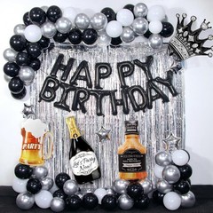 Black Happy Decorations for Men,Black Decorations with Banner, Fringe Curtain…