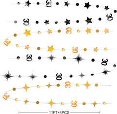 Black Gold 30Th Birthday Decorations Number 30 Circle Dot Twinkle Star Garland M