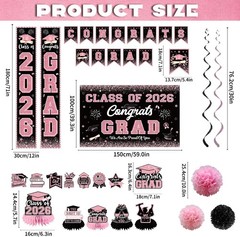 Pink Graduation Decorations, Pink Graduation Party Decorations 2026, Congrats Gr