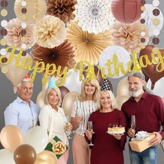 Boho Brown White Decorations – 62pcs Happy Banner, Neutral Rustic Lanterns Ho…