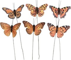 -Artificial Feather 3D Butterfly Party Decorations Set of 12 with Clip 12 Color