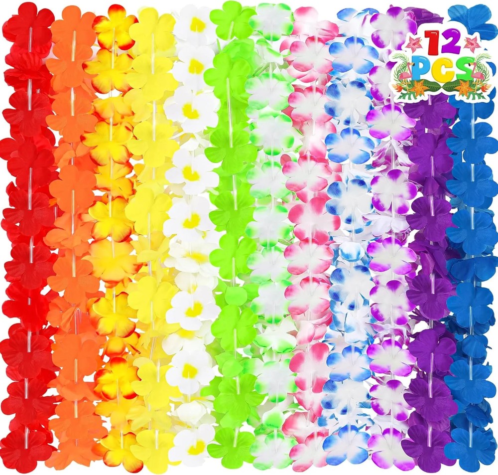 12 Pcs Hawaiian Leis Necklaces Luau Party Decorations