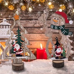 2 Pack Christmas Joy Table Signs Snowman Wooden Centerpiece Winter Holiday