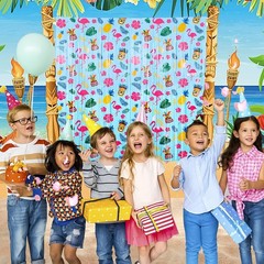 2 Pack Hawaiian Pattern Metallic Foil Fringe Curtains Tinsel Backdrop
