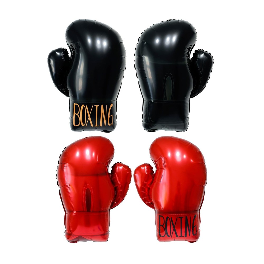 4 Pcs Boxing Gloves Balloons, Red & Black Foil Punching Glove Balloons, Sport…