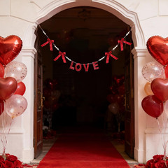 Valentine’S Day Decorations Garland Banner, 6.1Ft Sequin Wood Love & Satin Bows