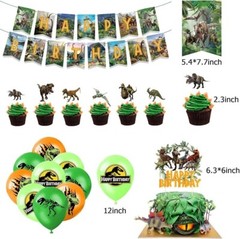 Dinosaur Party Set Balloons Banner Cake Toppers Birthday Kids Decorations