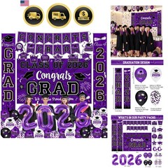 Graduation Decorations Class of 2026 Set – Purple Themed Congrats Grad Banner…