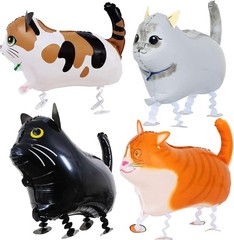 4 Pack Walking Cat Animal Balloons for Kids Birthday Party Pet Theme Decorations