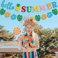 Glittery Hello Summer Banner Hawaiian Luau Tropical Themed Banner Colorful Su…