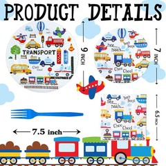 Complete 80-Piece Transportation Birthday Tableware – Plates, Napkins & Forks