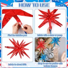 10 Pcs Red White Blue Star Balloons Explosion Starburst Foil Cone Balloons Ma…